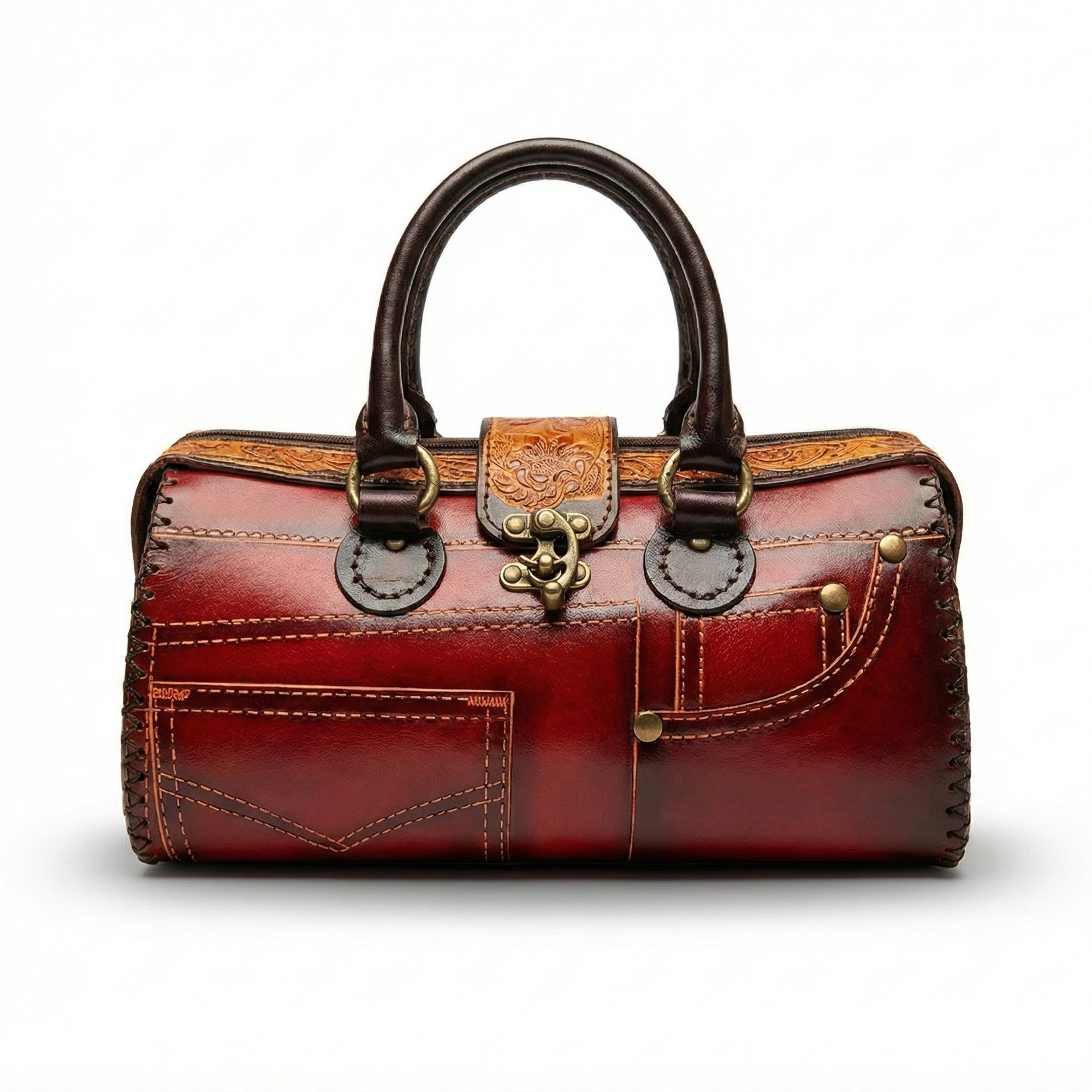 Kashani Handcrafted Red Jean Leather Mini Bag