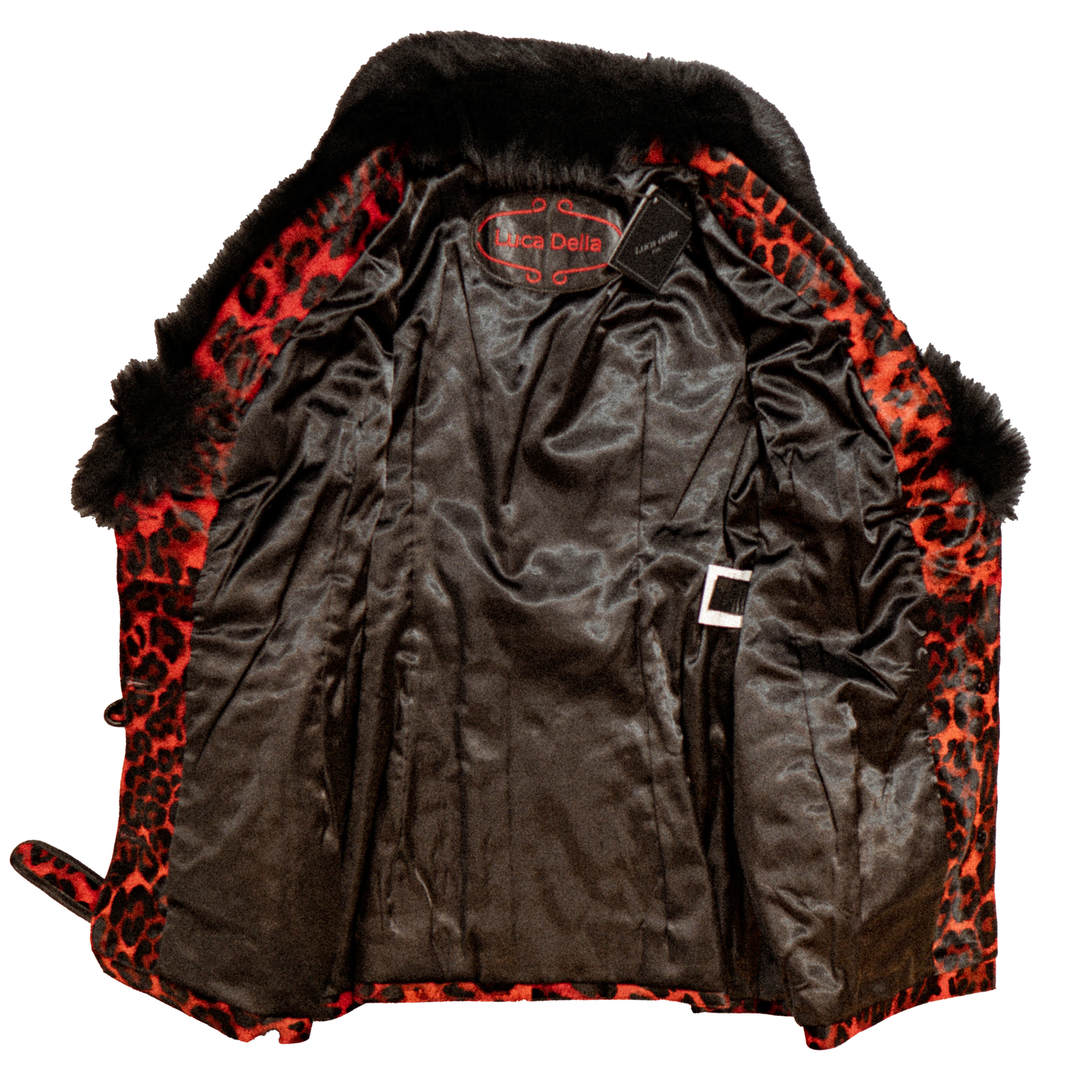Kashani Women's Red Leopard Pony Hair Short Trench Jacket