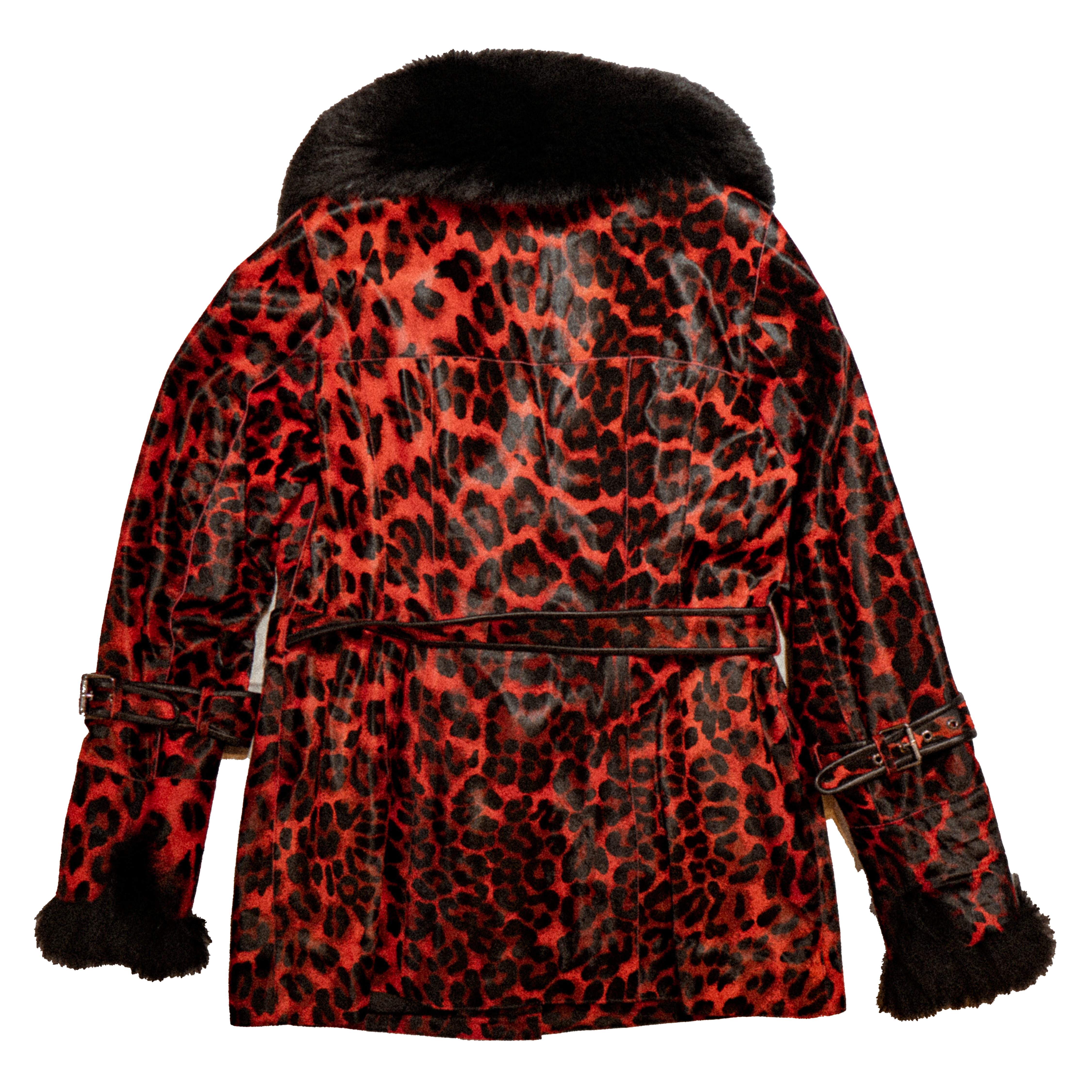 Kashani Women's Red Leopard Pony Hair Short Trench Jacket