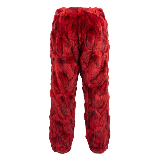 Kashani Men's Red Diamond Cut Fox Fur Pants