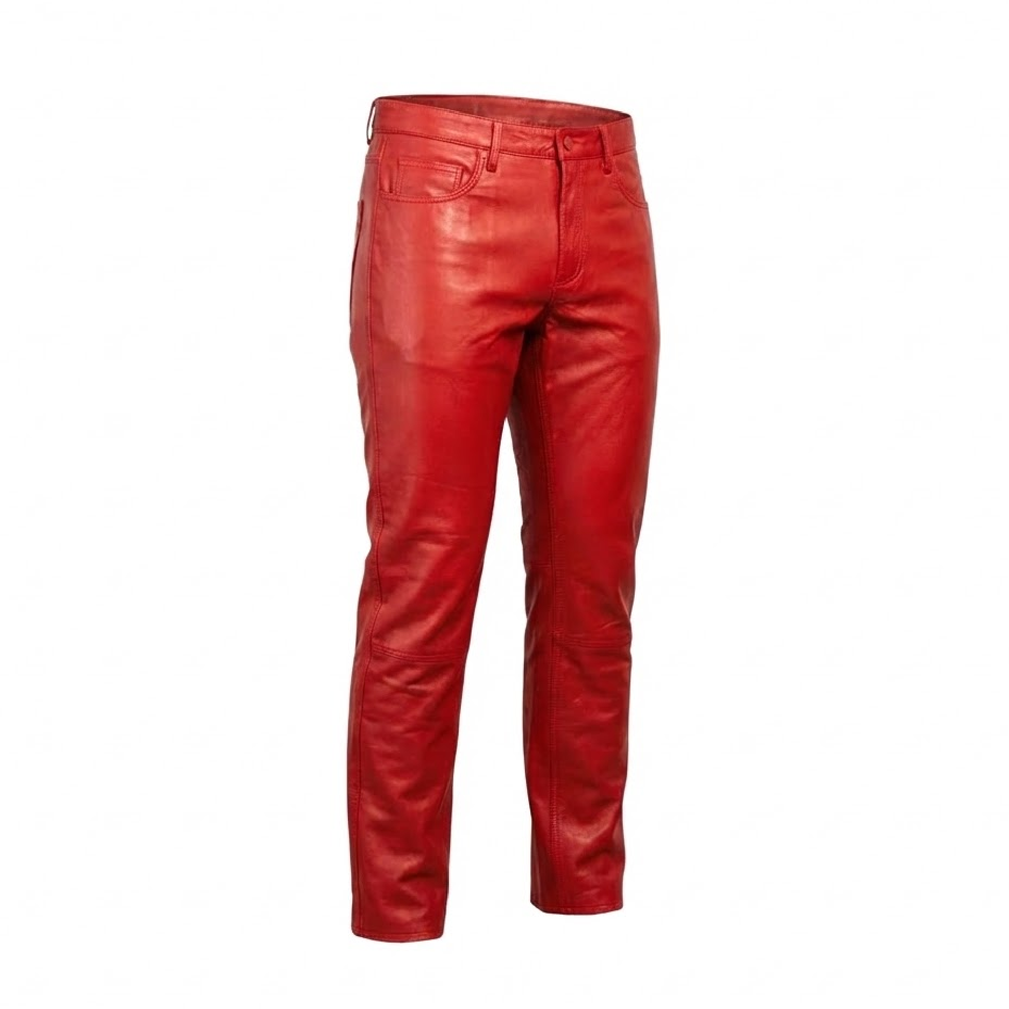 Kashani Men's Red Lambskin Straight Cut Leather Pants