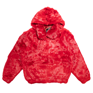 Kashani Men's Red Rabbit Fur Hooded Bomber Jacket - Dudes Boutique