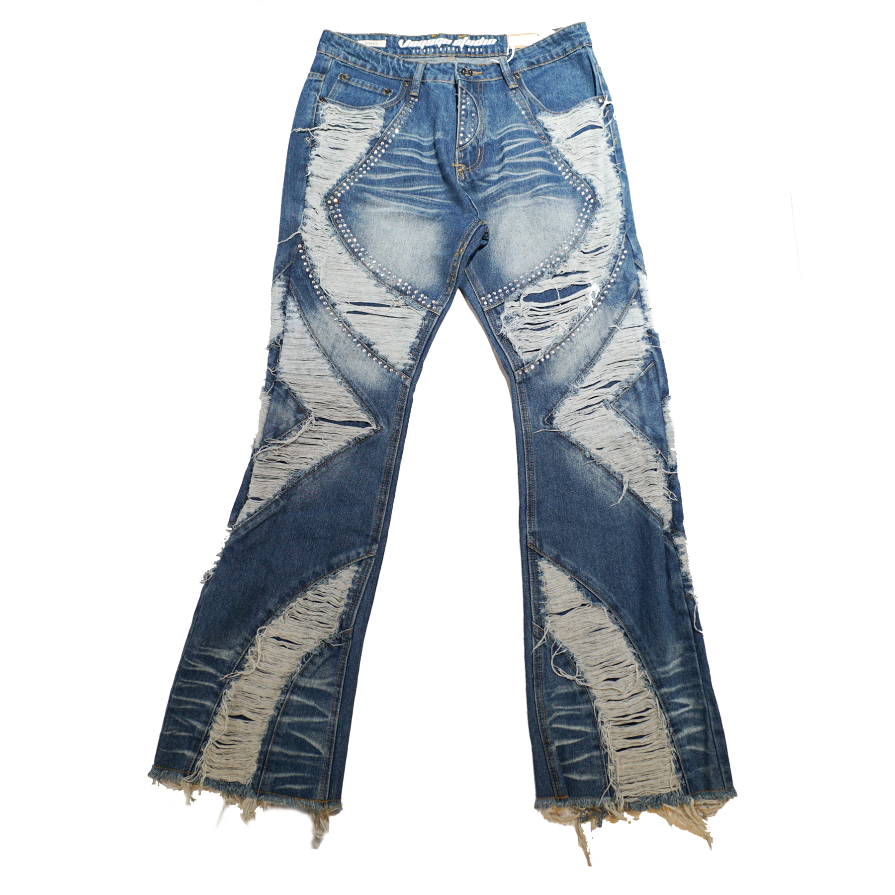 Voyage Studio Shredded Panel Crystal Denim Jeans