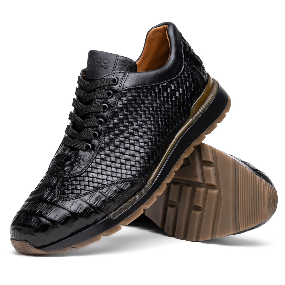 Marco Di Milano Roma Black Woven Calfskin & Crocodile Sneakers