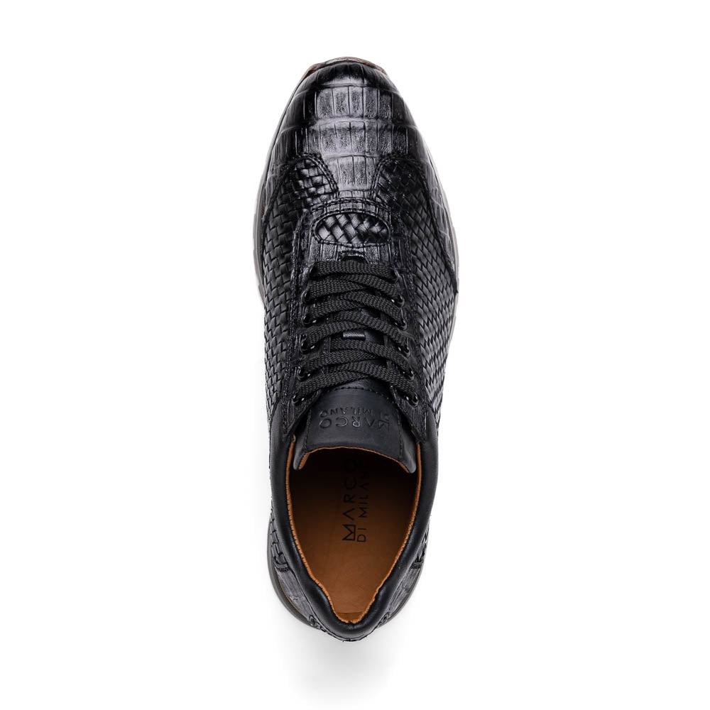 Marco Di Milano Roma Black Woven Calfskin & Crocodile Sneakers - Dudes Boutique