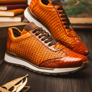 Marco Di Milano Roma Brandy Woven Calfskin & Crocodile Sneakers - Dudes Boutique