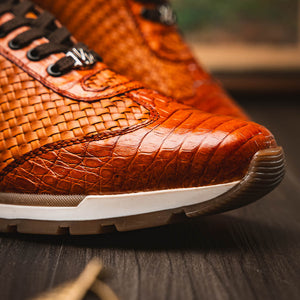 Marco Di Milano Roma Brandy Woven Calfskin & Crocodile Sneakers - Dudes Boutique