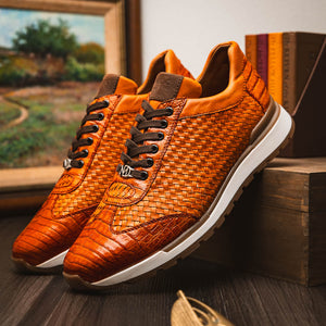 Marco Di Milano Roma Brandy Woven Calfskin & Crocodile Sneakers - Dudes Boutique