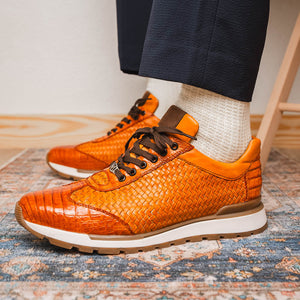 Marco Di Milano Roma Brandy Woven Calfskin & Crocodile Sneakers - Dudes Boutique