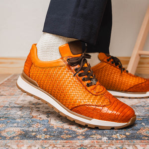 Marco Di Milano Roma Brandy Woven Calfskin & Crocodile Sneakers - Dudes Boutique