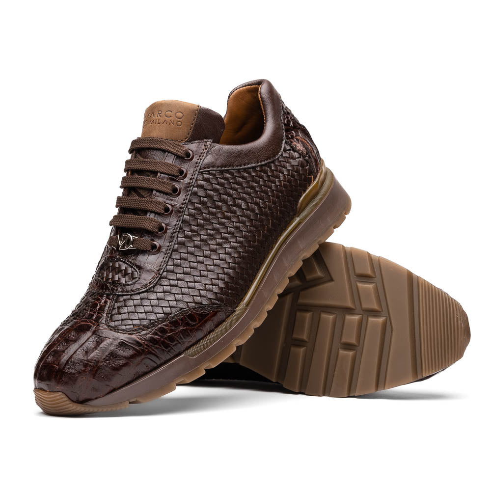 Marco Di Milano Roma Brown Woven Calfskin & Crocodile Sneakers - Dudes Boutique