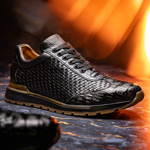 Marco Di Milano Roma Black Woven Calfskin & Crocodile Sneakers - Dudes Boutique