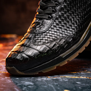 Marco Di Milano Roma Black Woven Calfskin & Crocodile Sneakers - Dudes Boutique