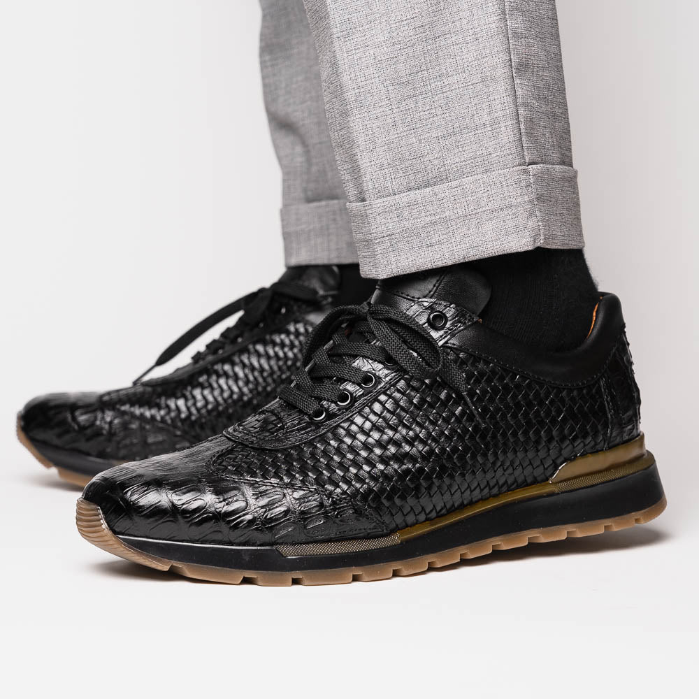 Marco Di Milano Roma Black Woven Calfskin & Crocodile Sneakers - Dudes Boutique