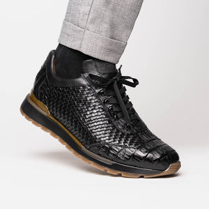 Marco Di Milano Roma Black Woven Calfskin & Crocodile Sneakers - Dudes Boutique