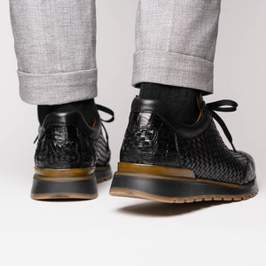 Marco Di Milano Roma Black Woven Calfskin & Crocodile Sneakers - Dudes Boutique