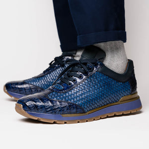 Marco Di Milano Roma Navy Woven Calfskin & Crocodile Sneakers - Dudes Boutique