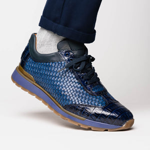 Marco Di Milano Roma Navy Woven Calfskin & Crocodile Sneakers - Dudes Boutique