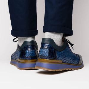 Marco Di Milano Roma Navy Woven Calfskin & Crocodile Sneakers - Dudes Boutique