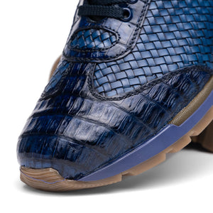 Marco Di Milano Roma Navy Woven Calfskin & Crocodile Sneakers - Dudes Boutique