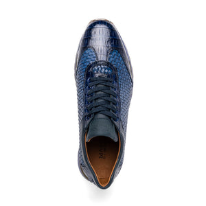 Marco Di Milano Roma Navy Woven Calfskin & Crocodile Sneakers - Dudes Boutique