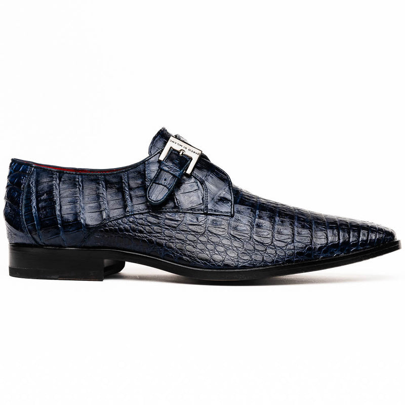 Marco Di Milano Rovigo Blue Caiman Crocodile Monk Strap Dress Shoes - Dudes Boutique