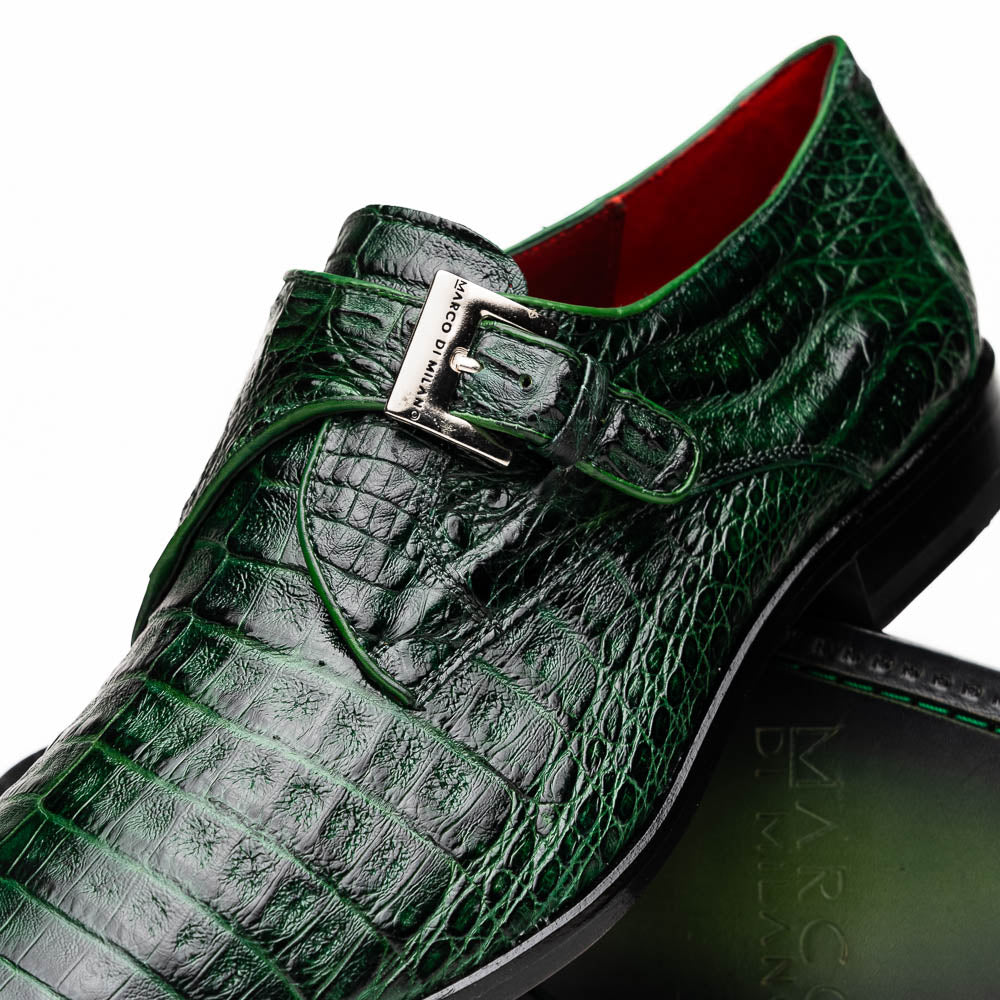 Marco Di Milano Rovigo Green Caiman Crocodile Monk Strap Dress Shoes - Dudes Boutique
