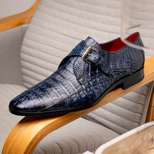 Marco Di Milano Rovigo Navy Caiman Crocodile Monk Strap Dress Shoes - Dudes Boutique