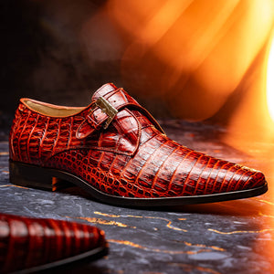 Marco Di Milano Rovigo Rustic Cognac Caiman Crocodile Monk Strap Dress Shoes - Dudes Boutique