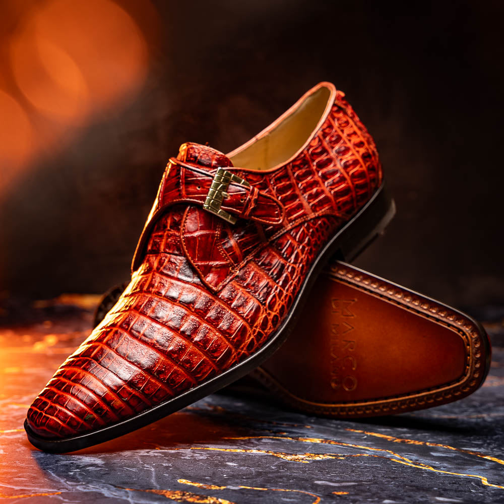 Marco Di Milano Rovigo Rustic Cognac Caiman Crocodile Monk Strap Dress Shoes - Dudes Boutique