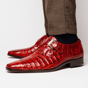 Marco Di Milano Rovigo Rustic Cognac Caiman Crocodile Monk Strap Dress Shoes - Dudes Boutique