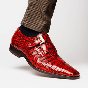 Marco Di Milano Rovigo Rustic Cognac Caiman Crocodile Monk Strap Dress Shoes - Dudes Boutique