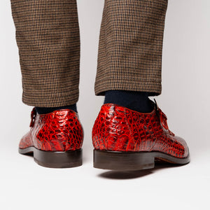 Marco Di Milano Rovigo Rustic Cognac Caiman Crocodile Monk Strap Dress Shoes - Dudes Boutique