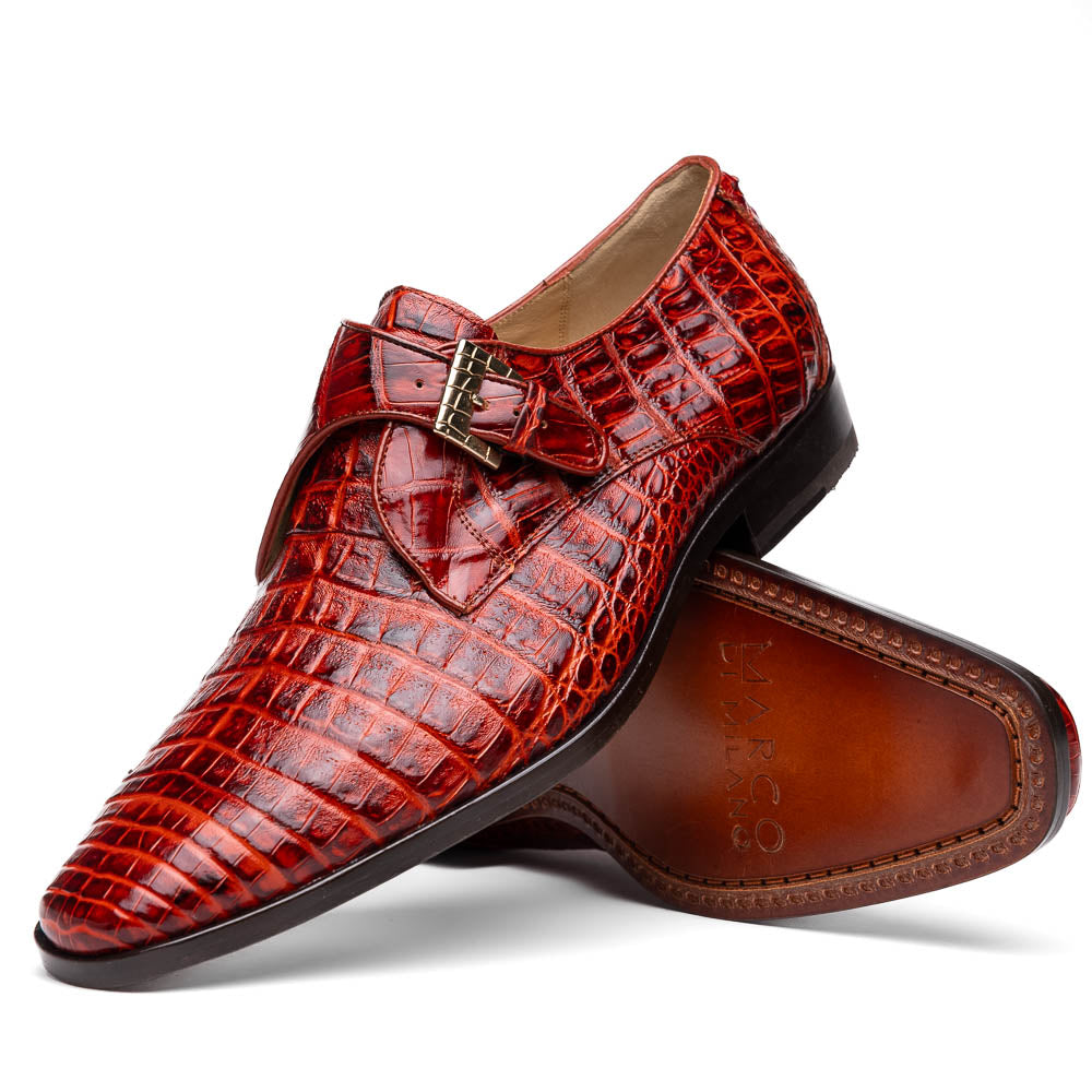Marco Di Milano Rovigo Rustic Cognac Caiman Crocodile Monk Strap Dress Shoes