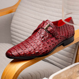 Marco Di Milano Luigi Wine Caiman Crocodile Monk Strap Dress Shoes - Dudes Boutique