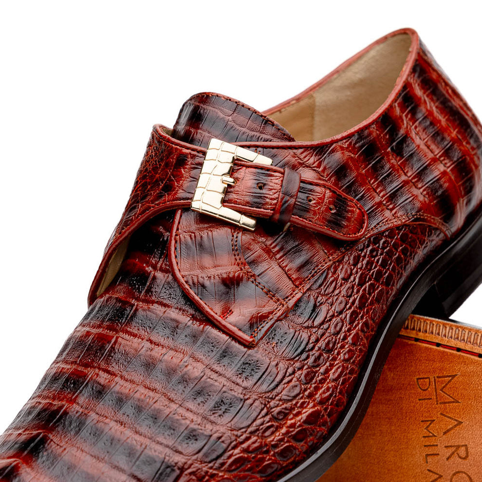 Marco Di Milano Rovigo Cognac Caiman Crocodile Monk Strap Dress Shoes - Dudes Boutique