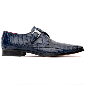 Marco Di Milano Rovigo Navy Caiman Crocodile Monk Strap Dress Shoes - Dudes Boutique