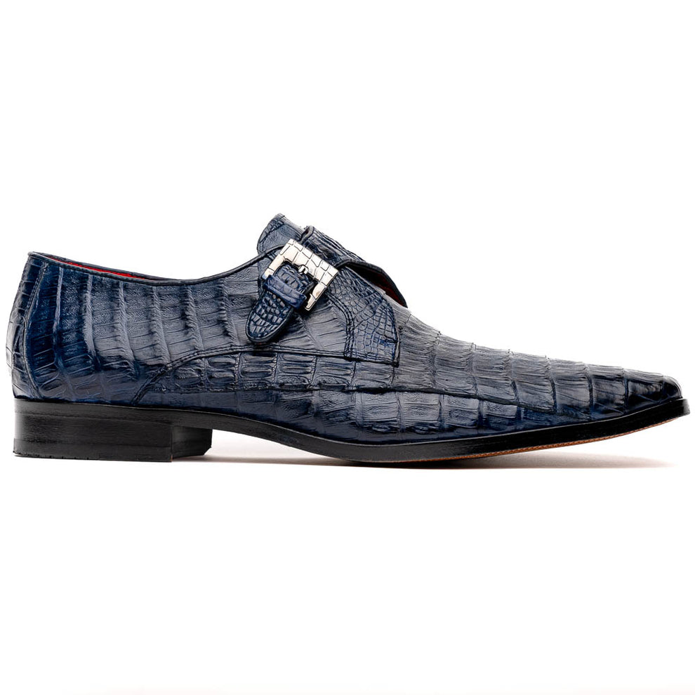 Marco Di Milano Rovigo Navy Caiman Crocodile Monk Strap Dress Shoes - Dudes Boutique