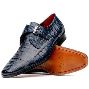 Marco Di Milano Rovigo Navy Caiman Crocodile Monk Strap Dress Shoes - Dudes Boutique