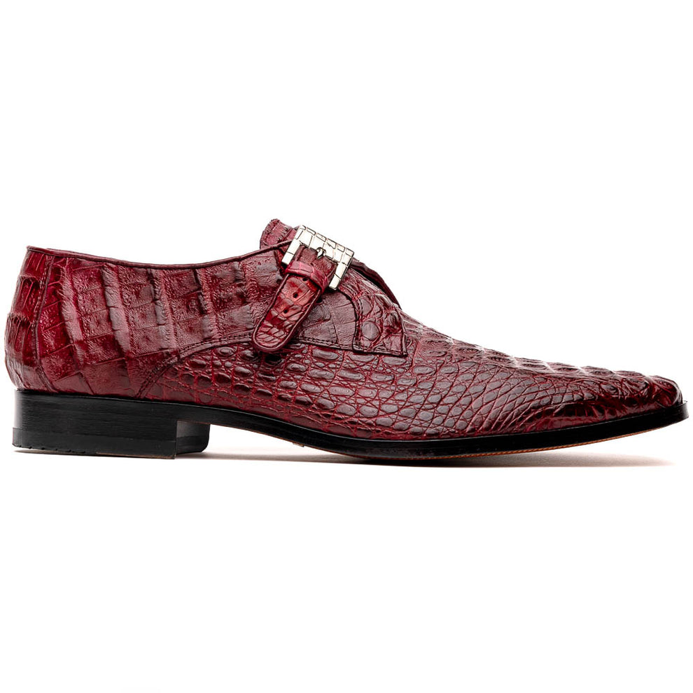Marco Di Milano Luigi Wine Caiman Crocodile Monk Strap Dress Shoes - Dudes Boutique