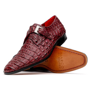 Marco Di Milano Luigi Wine Caiman Crocodile Monk Strap Dress Shoes - Dudes Boutique