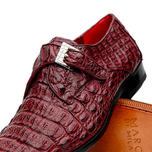 Marco Di Milano Luigi Wine Caiman Crocodile Monk Strap Dress Shoes - Dudes Boutique