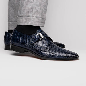 Marco Di Milano Rovigo Navy Caiman Crocodile Monk Strap Dress Shoes - Dudes Boutique