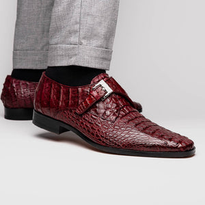 Marco Di Milano Luigi Wine Caiman Crocodile Monk Strap Dress Shoes - Dudes Boutique