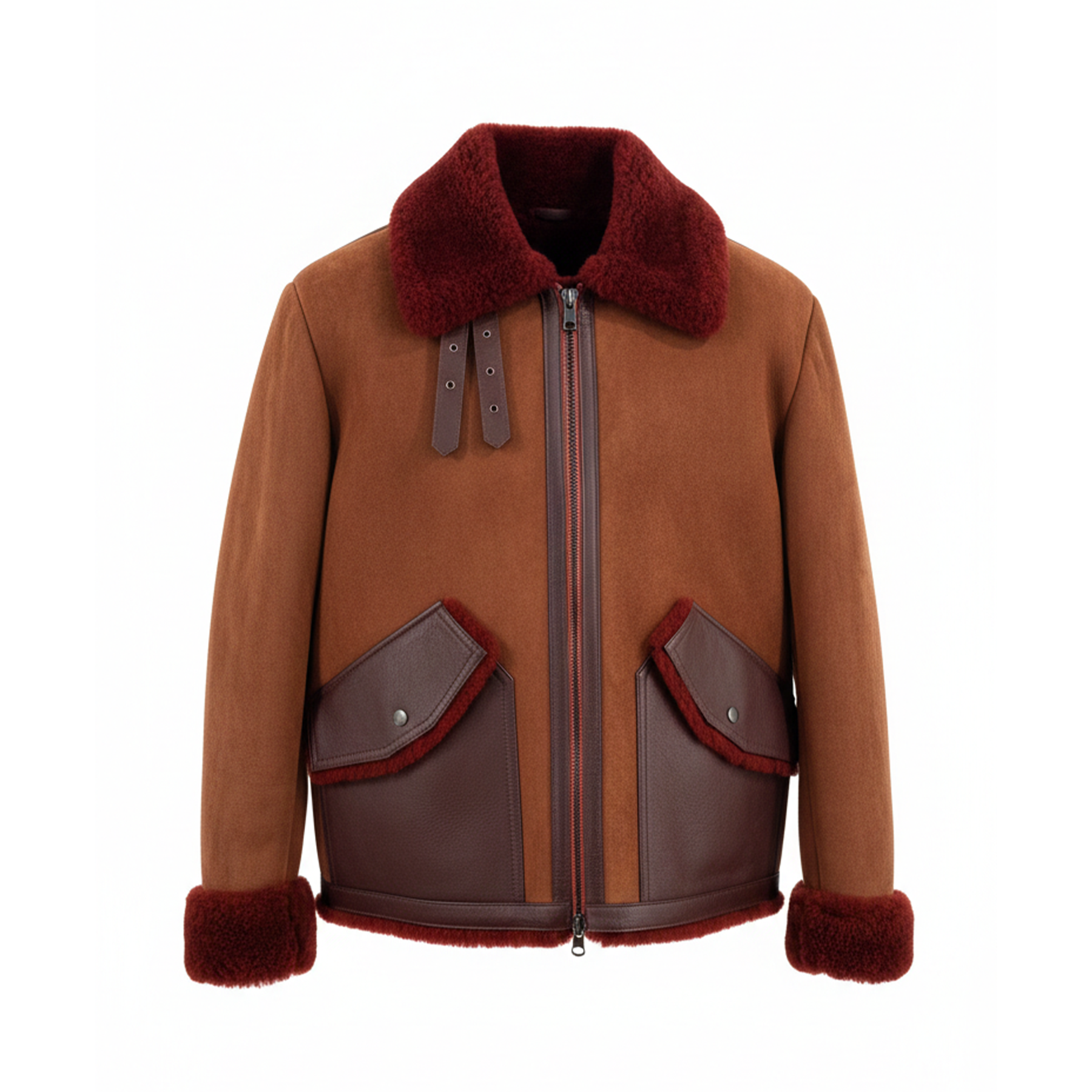 Kashani Burgundy Biker Shearling Coat
