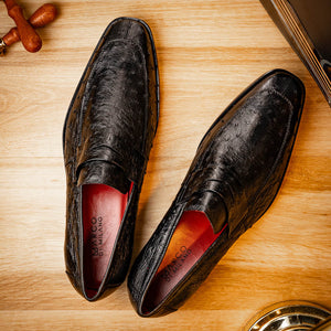 Marco Di Milano Salvatore Black All Over Ostrich Quill Dress Shoes - Dudes Boutique