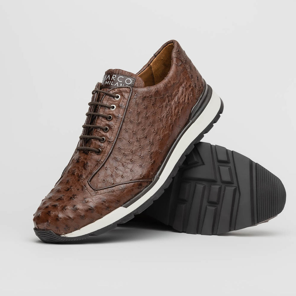 Marco Di Milano Scanno Brown Ostrich Quill Sneakers - Dudes Boutique