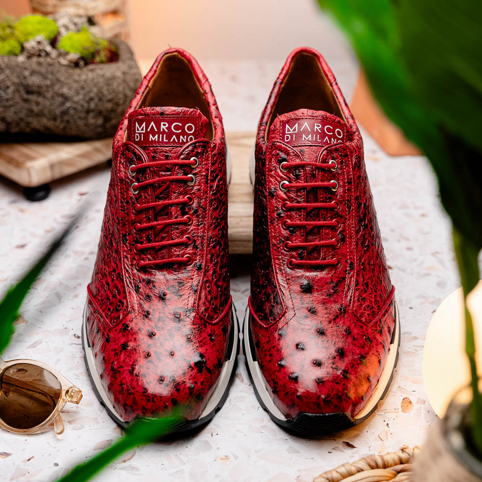 Marco Di Milano Scanno Antique Red Ostrich Quill Sneakers - Dudes Boutique