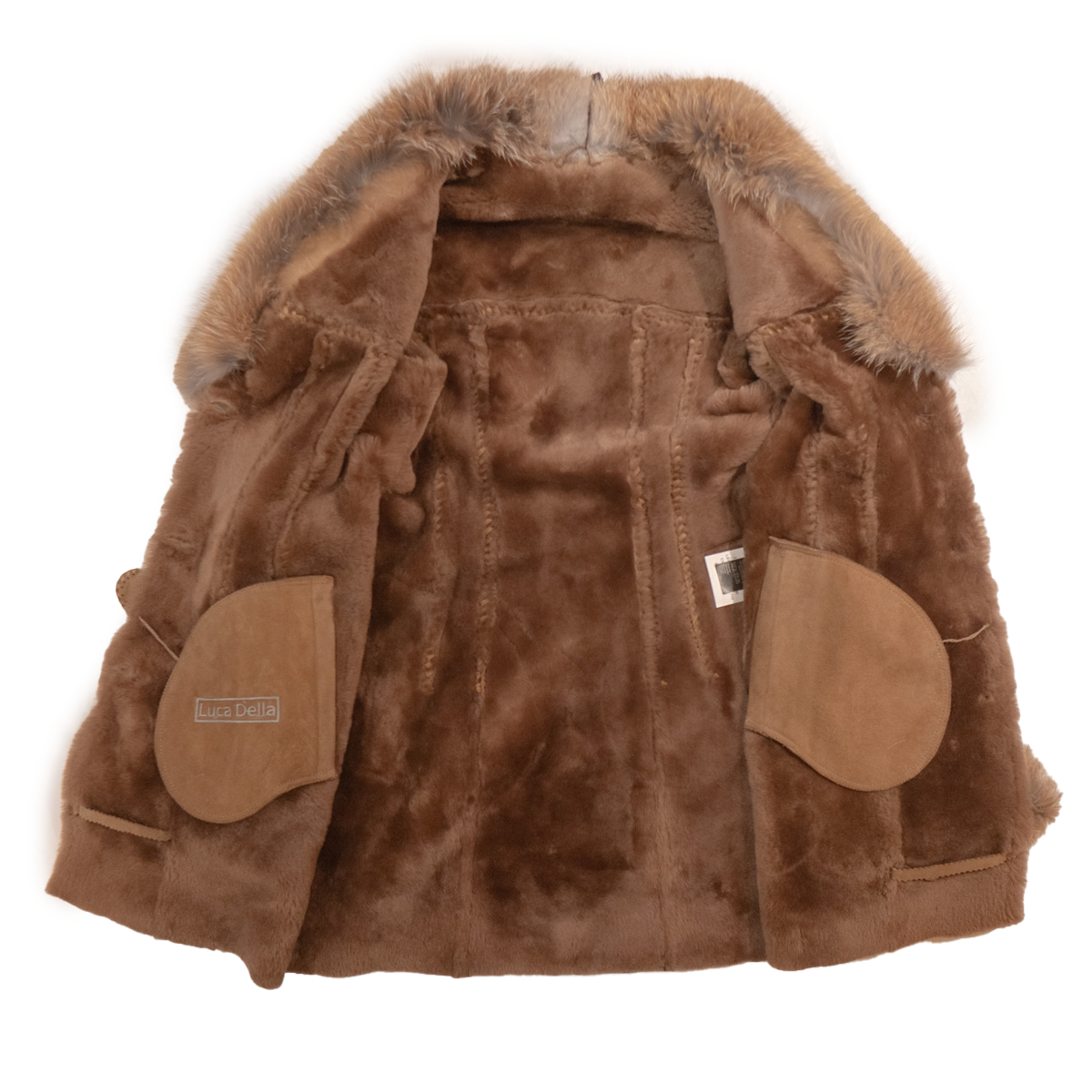 Kashani women's camel suede shearling trench coat with fox fur