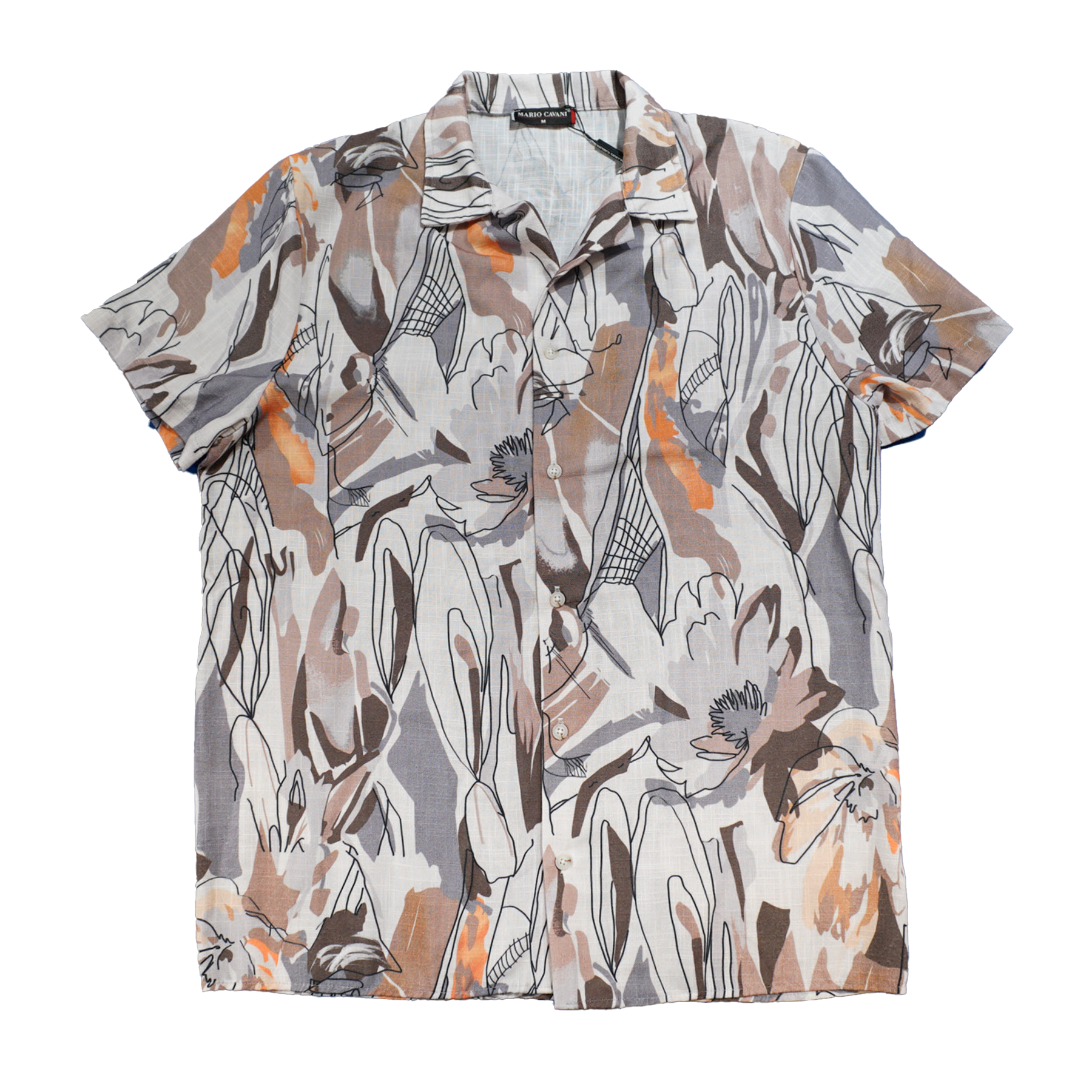 Mario Cavani Men's Earth-Tone Abstract Floral Button-Up Shirt